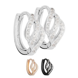 Hoop Earrings - 925 Silver - Swirl - Crystals