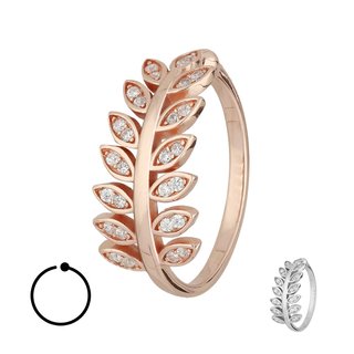 Ring - 925 Silver - Leaf - Crystals