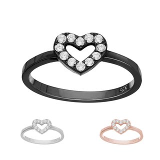 Ring - 925 Silver - Heart - Crystals