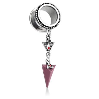 Flesh Tunnel - Steel - Silver - Pendant - Triangle - Red