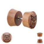 Piecing Fake Plug - Wood - Brown - Owl