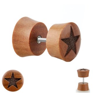 Piecing Fake Plug - Wood - Brown - Star