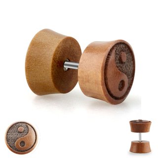 Piecing Fake Plug - Wood - Brown - Yin & Yang