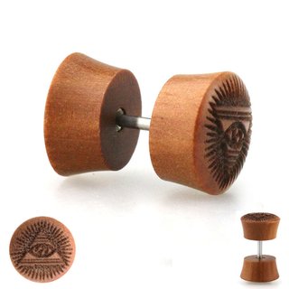 Piecing Fake Plug - Wood - Brown - Pyramid - Eye [1.] - 8 mm