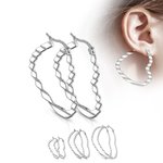 Steel Earrings - Hoops - Heart - Wave Pattern - Silver