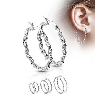 Steel Earrings - Hoops - Twisted - Silver