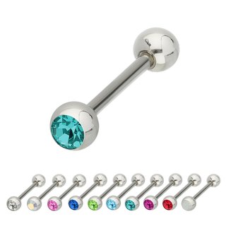 Barbell Piercing - Steel - Silver - 1 Crystal
