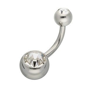 Bananabell Piercing - Steel - Silver - 2 Crystals - [11.] 1,6mm x 8mm (Balls: 4mm + 6mm) - clear