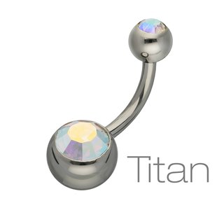 Bananabell Piercing - Titanium - Silver - 2 Crystals - [12.] 1,6mm x 8mm (Balls: 4mm + 6mm) crystal