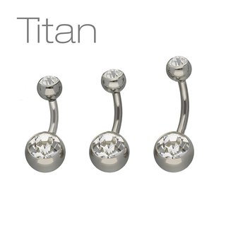 Bananabell Piercing - Titanium - Silver - 2 Crystals - [12.] 1,6mm x 8mm (Balls: 4mm + 6mm) crystal