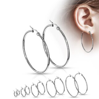 Steel Earrings - Hoops - Silver - 14 Sizes [01.] - 10mm
