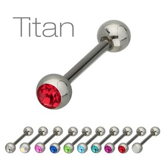 Barbell Piercing - Titanium - Silver - 1 Crystal - [99.] 1.6mm x 14mm (Balls: 5mm) - red