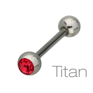 Barbell Piercing - Titanium - Silver - 1 Crystal - [99.] 1.6mm x 14mm (Balls: 5mm) - red