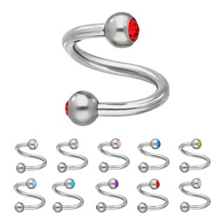 Spiral Piercing - Steel - Silver - Crystals
