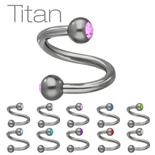 Spiral Piercing - Titanium - Silver - Crystals