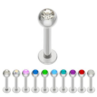 Labret Piercing - Steel - Silver - Crystal - [121.] 1.2 x 8 mm (Ball: 3mm) - clear