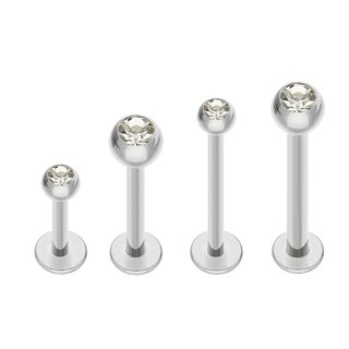 Labret Piercing - Steel - Silver - Crystal - [121.] 1.2 x 8 mm (Ball: 3mm) - clear