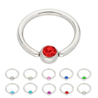 Ball Closure Ring - Steel - Silver - Crystal