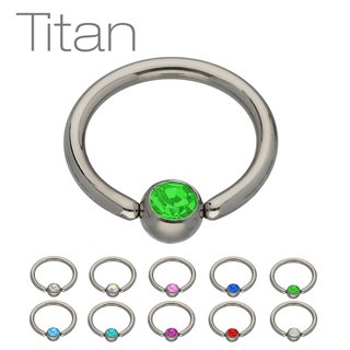 Ball Closure Ring - Titanium - Silver - Crystal