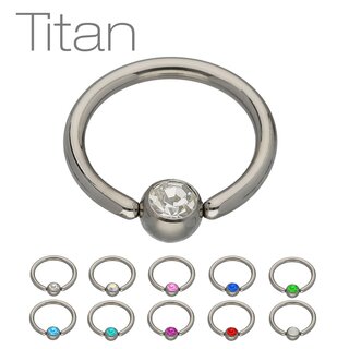 Ball Closure Ring - Titanium - Silver - Crystal - [81.] 1.6 x 10 mm (Ball: 4mm) - clear