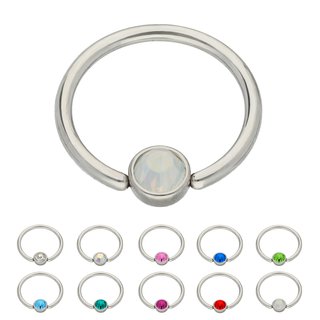 Ball Closure Ring - Steel - Silver - Flat Crystal