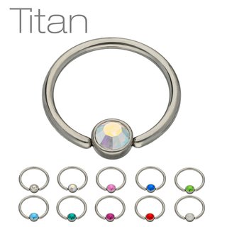 Ball Closure Ring - Titanium - Silver - Flat Crystal