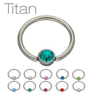 Ball Closure Ring - Titanium - Silver - Flat Crystal