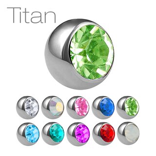 Piercing Ball - Titanium - Silver - with Screw - Crystal - [35.] 1.2 x 5 mm - green