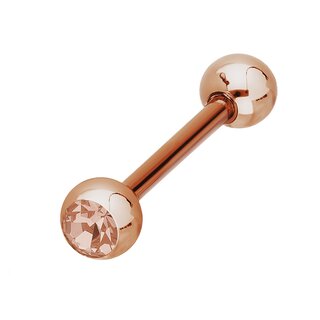 Barbell Piercing - Steel - Rose Gold - 1 Crystal - [18.] 1.6mm x 12mm (Balls: 4mm) - peach