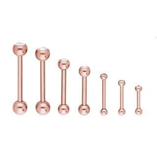 Barbell Piercing - Steel - Rose Gold - 1 Crystal - [18.] 1.6mm x 12mm (Balls: 4mm) - peach