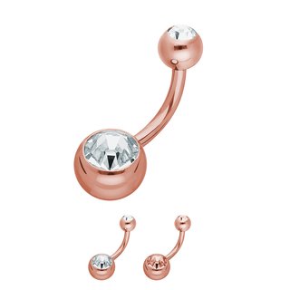 Bananabell Piercing - Steel - Rose Gold - 2 Crystals - [07.] 1.6mm x 6mm (Balls: 5mm + 8mm) - clear