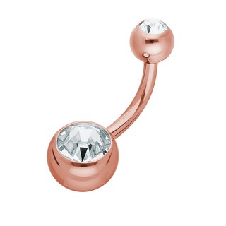 Bananabell Piercing - Steel - Rose Gold - 2 Crystals - [07.] 1.6mm x 6mm (Balls: 5mm + 8mm) - clear