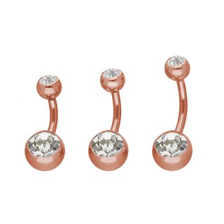 Bananabell Piercing - Steel - Rose Gold - 2 Crystals - [07.] 1.6mm x 6mm (Balls: 5mm + 8mm) - clear