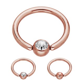 Ball Closure Ring - Steel - Rose Gold - Crystal