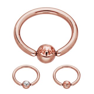 Ball Closure Ring - Steel - Rose Gold - Crystal