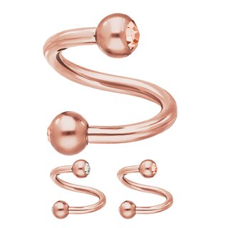 Spiral Piercing - Steel - Rose Gold - Crystals - [14.] 1.2 x 6 mm (Balls: 3mm) - peach