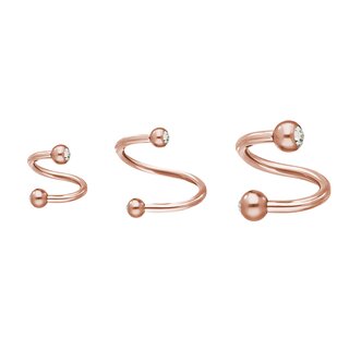 Spiral Piercing - Steel - Rose Gold - Crystals - [14.] 1.2 x 6 mm (Balls: 3mm) - peach