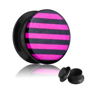 Picture Ear Plug - Screw - Pink Stripes
