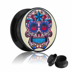 Picture Ear Plug - Screw - Skull - Colorful