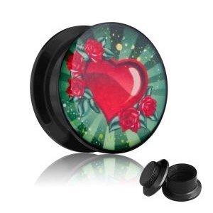 Picture Ear Plug - Screw - Heart&Roses