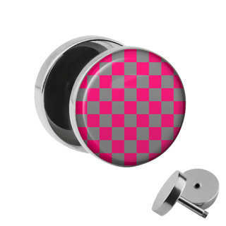 Picture Fake Plug - Chessboard - Pink-Grey