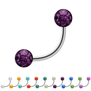 Piercing Bananabell - Steel - Silver - 2 Multicrystal Balls - [347.] 1.6 x 11 mm (Balls:  5mm - purple)