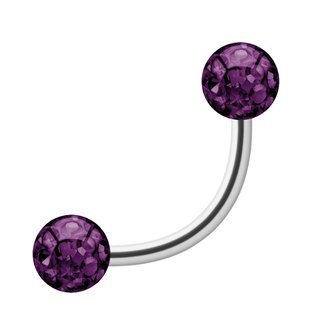 Piercing Bananabell - Steel - Silver - 2 Multicrystal Balls - [347.] 1.6 x 11 mm (Balls:  5mm - purple)