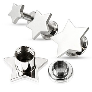 Ear Plug - Steel - Silver - Star