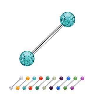 Piercing Barbell - Steel - Silver - 2 Multicrystal Balls
