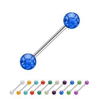 Piercing Barbell - Steel - Silver - 2 Multicrystal Balls
