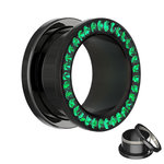 Flesh Tunnel - Black - Crystal - Green - Expoxy Cover