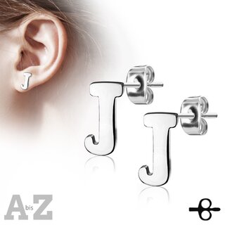 Ear Stud - Stainless Steel - Silver - Letter