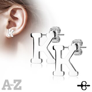 Ear Stud - Stainless Steel - Silver - Letter