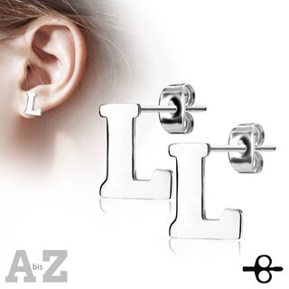 Ear Stud - Stainless Steel - Silver - Letter